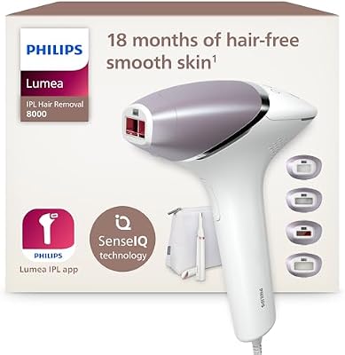 Philips Lumea serie 8000, dispositivo de depilación IPL, alternativa de depilación láser, tecnología SenseIQ, 4 accesorios para el cuerpo, lápiz recortador compacto satén, BRI949/00