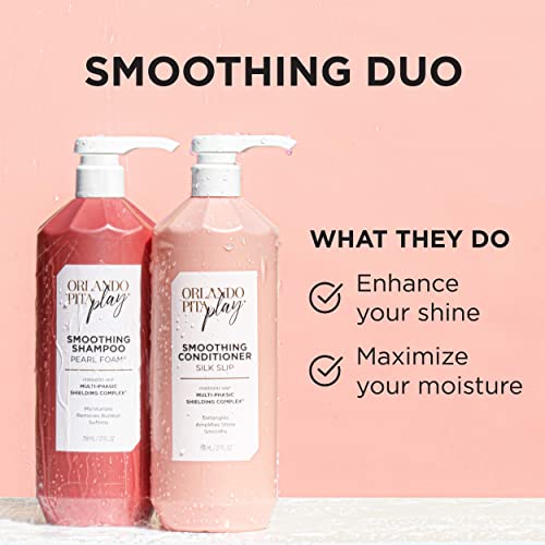 Orlando Pita Play Salon Size Smoothing Pearl Foam Shampoo & Silk Slip Conditioner Set For Textured, Damaged Or Color-Treated Hair, Maintains Moisture, Amplifies Shine & Enhances Softness, 27 Fl. Oz. Each #TOP2