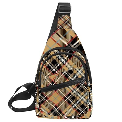 Mochila cruzada beige a cuadros para hombre y mujer, bolso de pecho de 30x18 cm