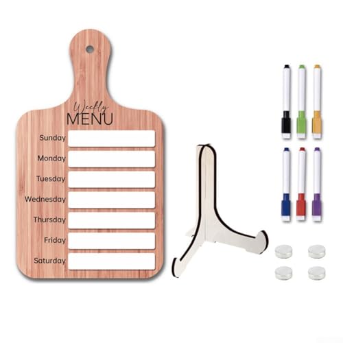 Drivstraw Planificador de comidas de madera de borrado en seco, pizarra magnética para refrigerador, planificador semanal de menús para cocina, pizarra blanca magnética de 7.7 x 13 pulgadas con