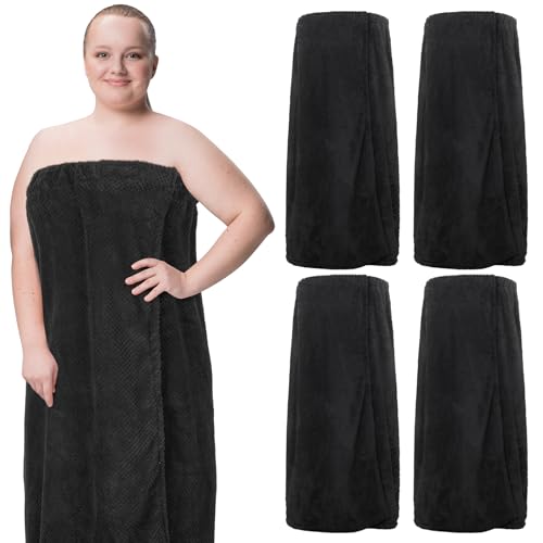 Image of 4 Pcs Towel Wrap for Women Waffle Spa Robe with Adjustable Closure Elastic Top Lightweight Wraps for Bath Shower