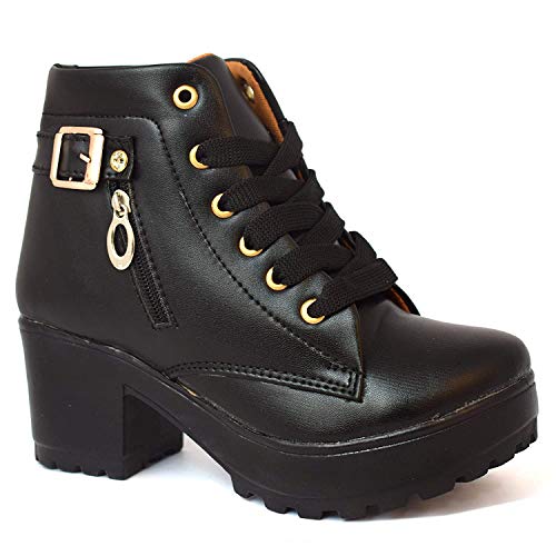Image of KRAFTER Women's Tan Buckle Boots - Stylish Faux Leather High Ankle Boots for Winter & Casual Wear - Comfortable & Durable