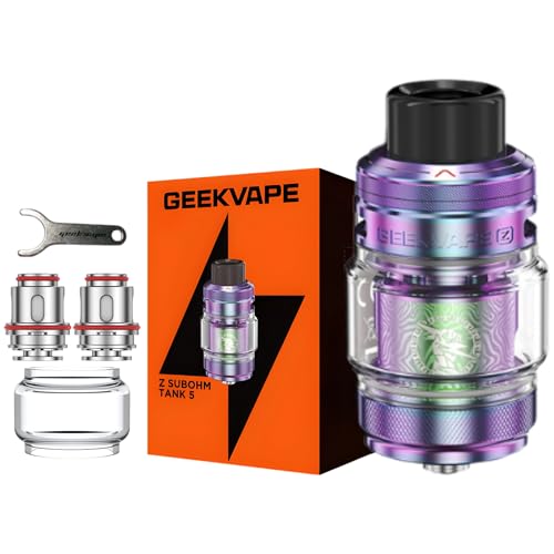 Geekvape Z Sub Ohm Tank 5 [Rainbow] - Available in 5 colours - Compatible with Z & Z XM Coils - DTL Vaping Top Fill Adjustable Airflow 510 Threaded Connection - Nicotine Free