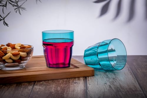 Image of Round Polycarbonate Unbreakable Drinking Glass Set of 6 (300 ml, Transparent) - Plastic Tumblers for Water, Juice, Beer & Cold Drinks | Reusable Glass for Home, Kitchen, Restaurant (ICED-Clear)