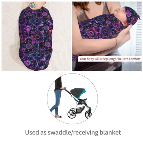 Image of Neon Bohemian Mandala Newborn Swaddle Blankets Hat Sets Soft Baby Receiving Blanket Swaddle Sack for Baby Shower Infant Boy Girl Gift