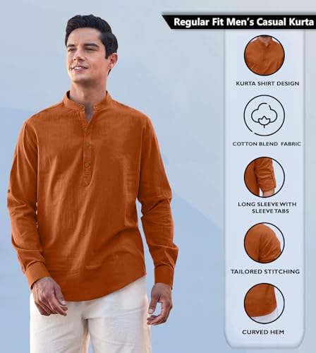 Image of Zombom Cotton Polyester Blend Solid Casual Regular Fit Mandarin /Chinese Collor Short Kurta for Men