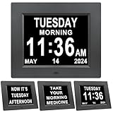 [Newest Version] Digital Day Calendar Alarm Clock- 8 Alarms,Non-Abbreviated Day & Month Memory Loss,Dementia,Alzheimer's Vision Impaired Clock for Elderly/Seniors