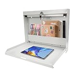 Reykilor Wall Mount Folding Desk with Chalkboard Front, Wall Desk Fold Down for Small Spaces Foldable Writing Desk Laptop Table with Storage Shelves for Home Office, Key Lock, Beige