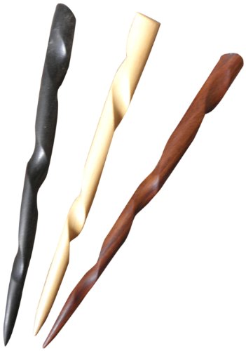 JWL (3) Different (1) Rosewood (1) Ebony & (1) Yellow Teak Conical Six (6) Inch Hair Sticks Picks Pic Pin Fork - Hawaiian Style