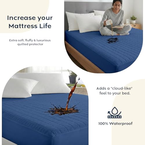 Image of Ayka 100% Waterproof Quilted Mattress Protector King Size 78x72 inch Breathable Noiseless Ultra Soft Fitted Bed Protector Mattress /Bed Cover (Medblue, King (78 * 72 inch))