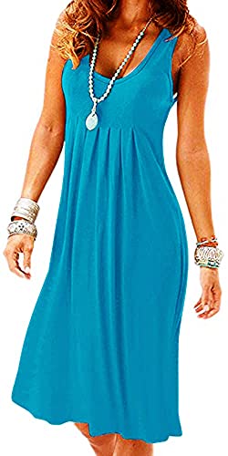 Image of Camisunny Women Casual Loose Tank Dresses Sleeveless Beach Vacation Dress Swing Pleated U Neck Fashion Soft