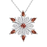 Elensan Women's 925 Sterling Silver Blue Crystals Snowflake Pendant Fashion Necklace Collarbone Chain (Red)