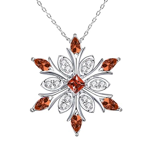 Elensan Women's 925 Sterling Silver Blue Crystals Snowflake Pendant Fashion Necklace Collarbone Chain (Red)