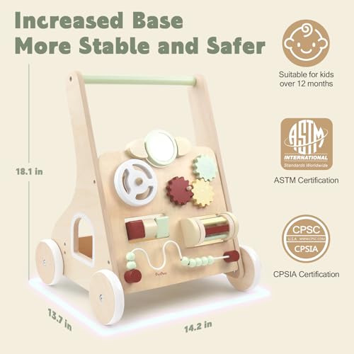 image for PairPear Wooden Baby Walker with Wheels, Baby Sit-to-Stand Baby Walker