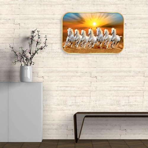 Image of Indianara Vastu Running Seven Horse Wall Art Painting with Frame 18 Inches x 12 Inches (Style 1)
