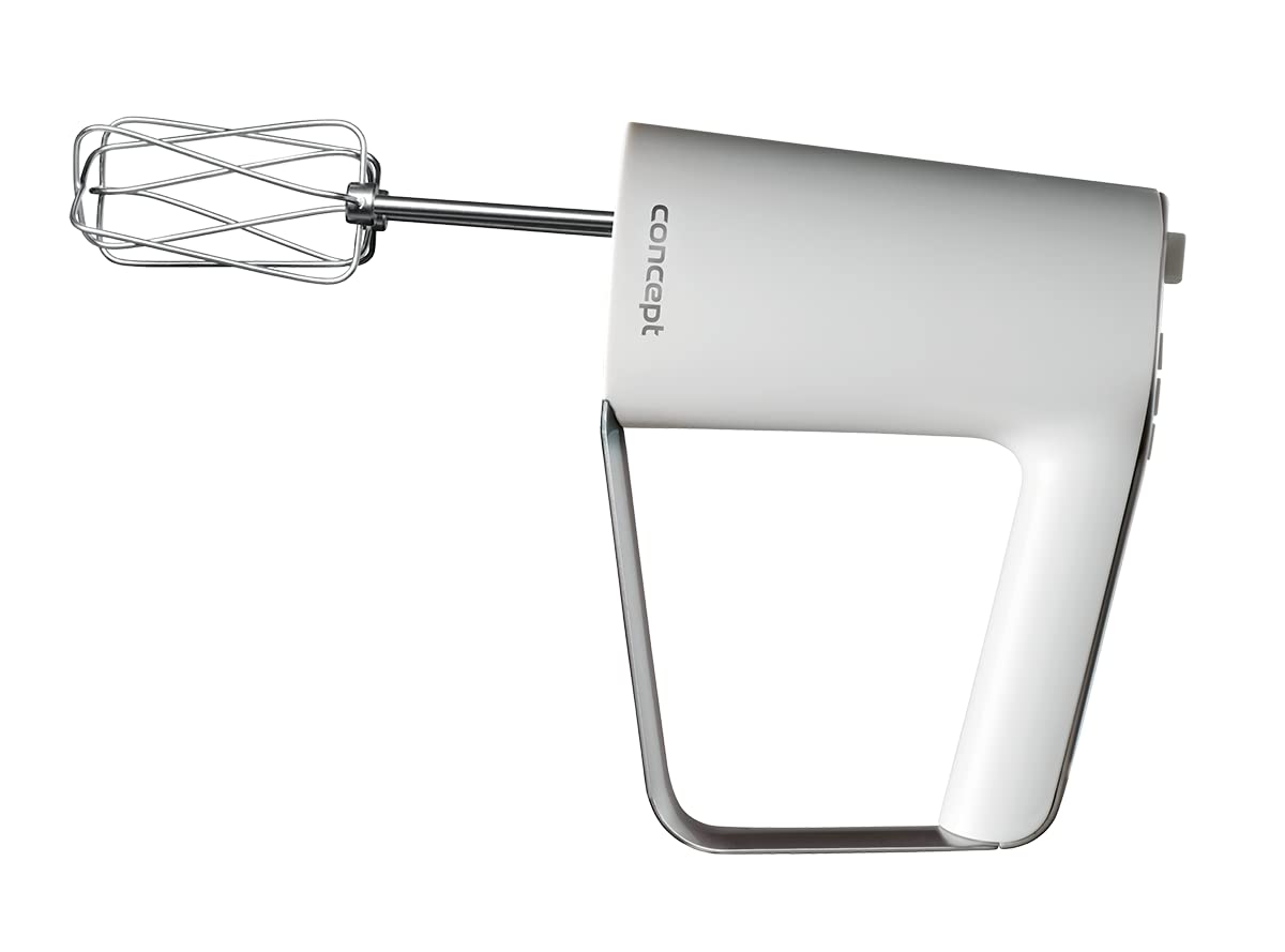 CONCEPT Hausgeräte SR3300 - Frullatore manuale da 500 W, con 2 ganci per impastare, 2 fruste, 5 velocità, design ergonomico, colore: Bianco