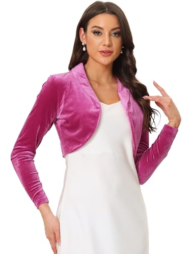 Image of Allegra K Long Sleeve Velvet Shrug Top for Women's Open Front Cocktail Party Cropped Bolero Cardigan