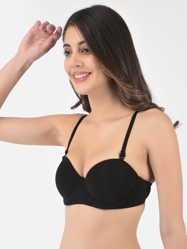 Image of Softline Women's Cotton Rich Padded Wired Demi-Cup Bra | Seamless, Breathable & Soft Fabric | Everyday Comfort & Support