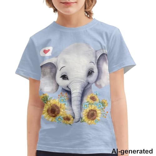 Image of Novelty 3D Graphic T Shirts for Kids Crew Neck Funny Animal Print Short Sleeve Girls Tshirts 3-16 Years