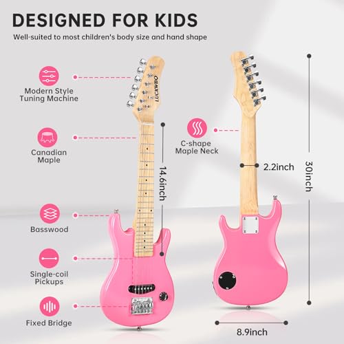 Image of 30 Inch Kids Electric Guitar Beginner Kits ST Style Mini Electric Guitar for Boys Girls,Electric guitar Starter Kit w / 5W Amplifier, Strap, Gig Bag, Strings, tuner,strings,Picks(Pink)