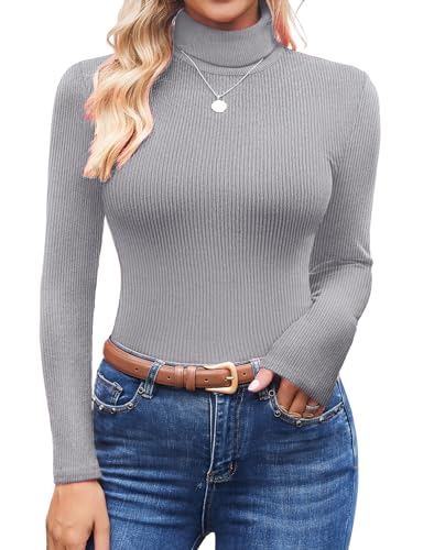 Image of Ekouaer Women's Turtleneck Shirts Ribbed Pullover Sweater Long Sleeves Tops Midweight Thermal Underwear Blouse