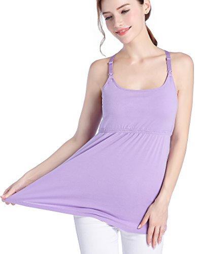 Suiek 3Pack Nursing Top Tank Cami Maternity Shirt Sleep Bra For Breastfeeding (Large, Black + Dark Grey + Purple (3/Pack)) #TOP4