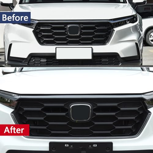 Image of Car Accessories Exterior Front Bumper Engine Lid Grill Grille cover Trim Compatible with Honda CR-V CRV 2023 2024 2025 2026 (Carbon Fiber Style) 3PCS ABS