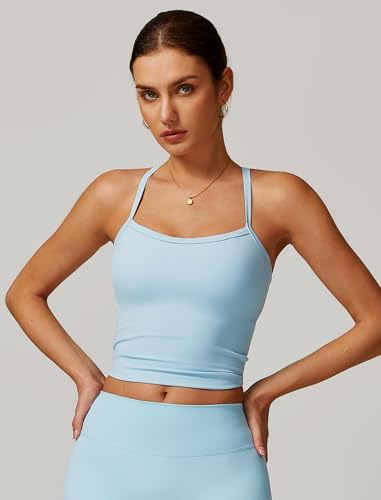 Image of QBGJTD Womens Longline Sports Bras Cross Back Active Gym Yoga Padded Workout Crop Tank Top with Built in Bra