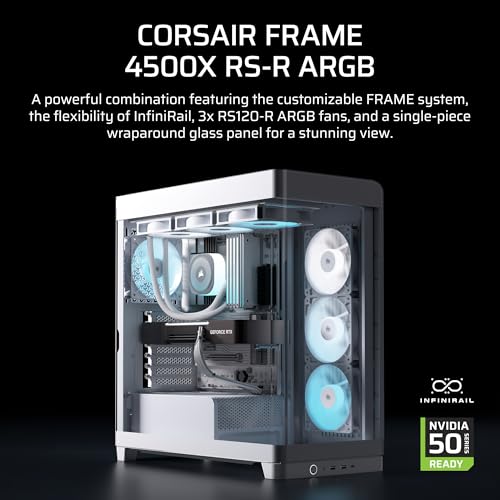 Image of CORSAIR Frame 4500X RS Reverse Fan ARGB Mid-Tower PC Case - 3X Pre-Installed Fans, Panoramic Glass, InfiniRail Mounting System, Modular Customization, Spacious Interior, GPU Anti-Sag - White