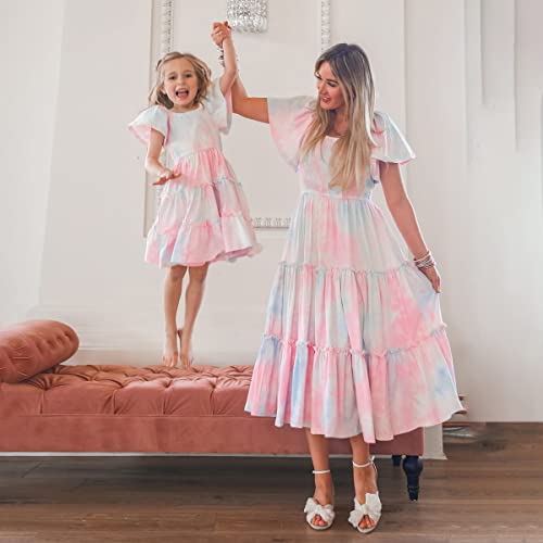 Mommy and Me Matching Dresses Sleeve Doll Dress Maxi Summer High Waist Casual Family Matching Outfits Set3