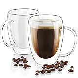 Double Wall Glass Coffee Mugs Set of 2, 12 oz Insulated Coffee Mug with Handle, Clear Glass Coffee Cups for Cappuccino, Tea, Lightweight and Microwave Safe, Ideal Gift for Thanksgiving Christmas