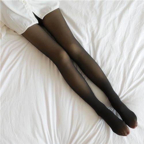 Image of Fake Translucent Fleece Lined Leggings for Women Sheer Pantyhose Wintern Warm Thermal Tights