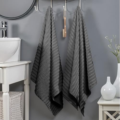 Image of Elegant Comfort 100% Turkish Cotton Corduroy Ribbed Luxury Soft 2 Pack Bath Towels 27 x 54 Inch - Ultra Plush, Absorbent, Quick Dry, Hotel Spa Quality Towels for Bathroom Essentials, Gray