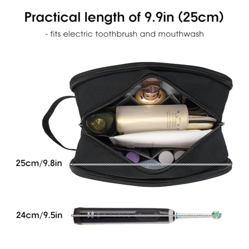 Narwey Travel Toiletry Bag with Brush Compartments for Men and Women, Traveling Dopp Kit, Shaving Bag, Portable Cosmetic Bag, Make up bag with Brush Storage for Women (Black)