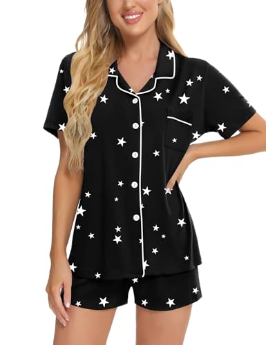 Image of SWOMOG Womens Button Down Pajamas Set Short Sleeve Sleepwear Bride Soft Pj Lounge Sets XS-3XL