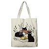 ZORVYN Cadeau pour les amateurs de chats Tote bag pour femmes avec imprimé chat noir Sac en canvas imprimé Sac shopping esthétique pour femmes
