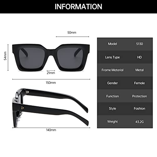 YAMEIZE Oversized Thick Frame Rectangle Sunglasses - Vintage Square Chunky Sun Glasses Driving outdoor for Women Men4