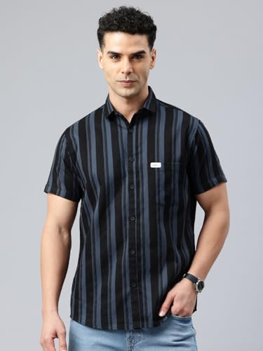 Image of Majestic Man Men Slim Fit Cotton Striped Half Sleeve Casual Shirt