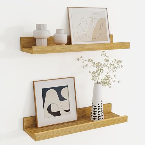 Feihorrm Wandregal Holz 40 cm Eiche Regal Wand Bilderleiste für Bilderrahmen und Bücher 2er Set Schweberegal aus MDF Holz Regalbrett Wandboard für Küche Wohnzimmer Schlafzimmer & Arbeitszimmer