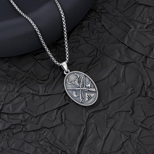 Hunting Fishing Necklace 925 Sterling Silver Fish Hook Pendant Deer Bass Fish Wild Duck Hunting Jewelry Gifts for Men Father Husband Son4