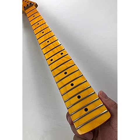 Reverse head Electric guitar Neck 22 frets Maple Fingerboard Dot Inlay Locking Nut Yellow gloss DIY Cover