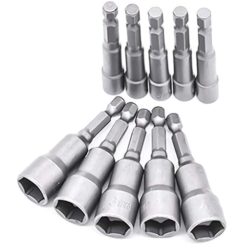 10 Pcs Magnetic Hexagon Socket, 6-19mm Hex Shank Magnetic Nut Setter Driver, Hex Drill Bits,1/4 Inch Magnetic Drill Bit Set, Used to Electric Screwdriver Handle Tools Cover