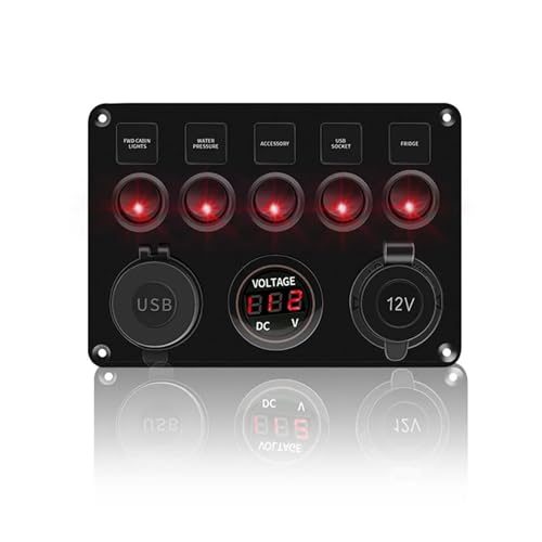 Panel de interruptores basculantes con botón de 5 y 8 botones, control USB for auto, camión, barco, RV, ATV, UTV, caravana, disyuntor(5 Gang Red)
