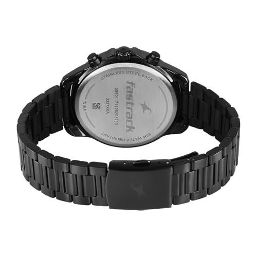 Image of Fastrack Wild Chameleons Back Inspired Bezel with Black and Green Dial IP Black Stainless Steel Strap Watch for Men - 3337KM01
