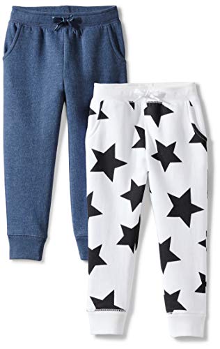 Spotted Zebra Girls' Kids Fleece Jogger Sweatpants, 2-Pack Star/Blue, Small