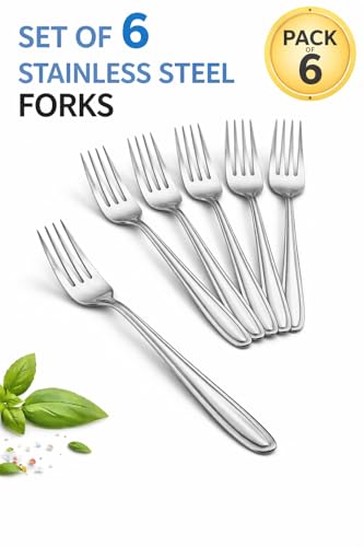 Image of Stainless Steel Table Spoons 16 cm | Mirror Finish | Rust-Resistant | Lightweight Daily Use Dinner Spoons | Dishwasher Safe | Cutlery Set for Home & Kitchen | Catering | Resturants (Set of 6 Forks)