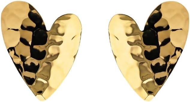 ETRUSCA GIOIELLI 18K Gold Plated Heart Earrings for Women – Hypoallergenic Hammered Gold Studs – Italian Jewelry – Made in Italy – Elegant Gift for Birthday, Anniversary or Mother’s Day