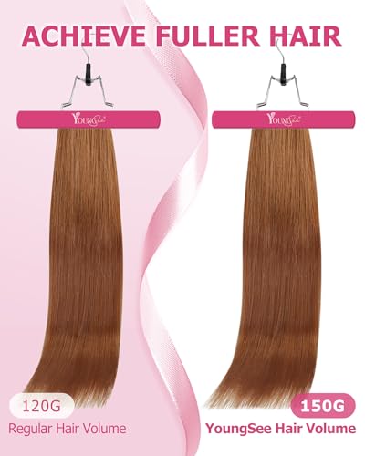 Image of YoungSee Clip in Human Hair Extensions Copper Clip ins Hair Extensions Human Hair Light Copper Clip in Hair Extension Real Human Hair Ease of Use 16Inch 120g 7pcs