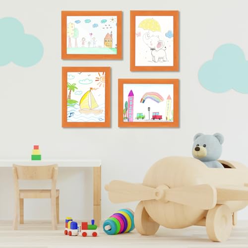 Image of [2-Pack] Kids Art Frames, 8.5x11 Front Opening Kids Artwork Frames Changeable, Orange Artwork Display Storage Frame for Wall, Holds 50 Pcs, for 3D Picture, Crafts, Children Drawing, Hanging Art,