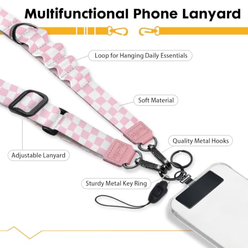 Image of Icycay Phone Lanyard Crossbody Strap Adjustable Teacher Women Checkered | for Cell Phone Case Keys ID Badges, Anti Theft, Multifuctional, Neck Phone Holder, Travel Hiking Essential Accessories, Gifts
